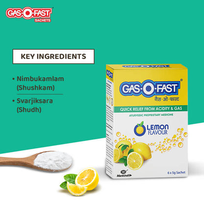 Gas-O-Fast Sachet Lemon Flavour, Set of 6 Sachets of 5 g each