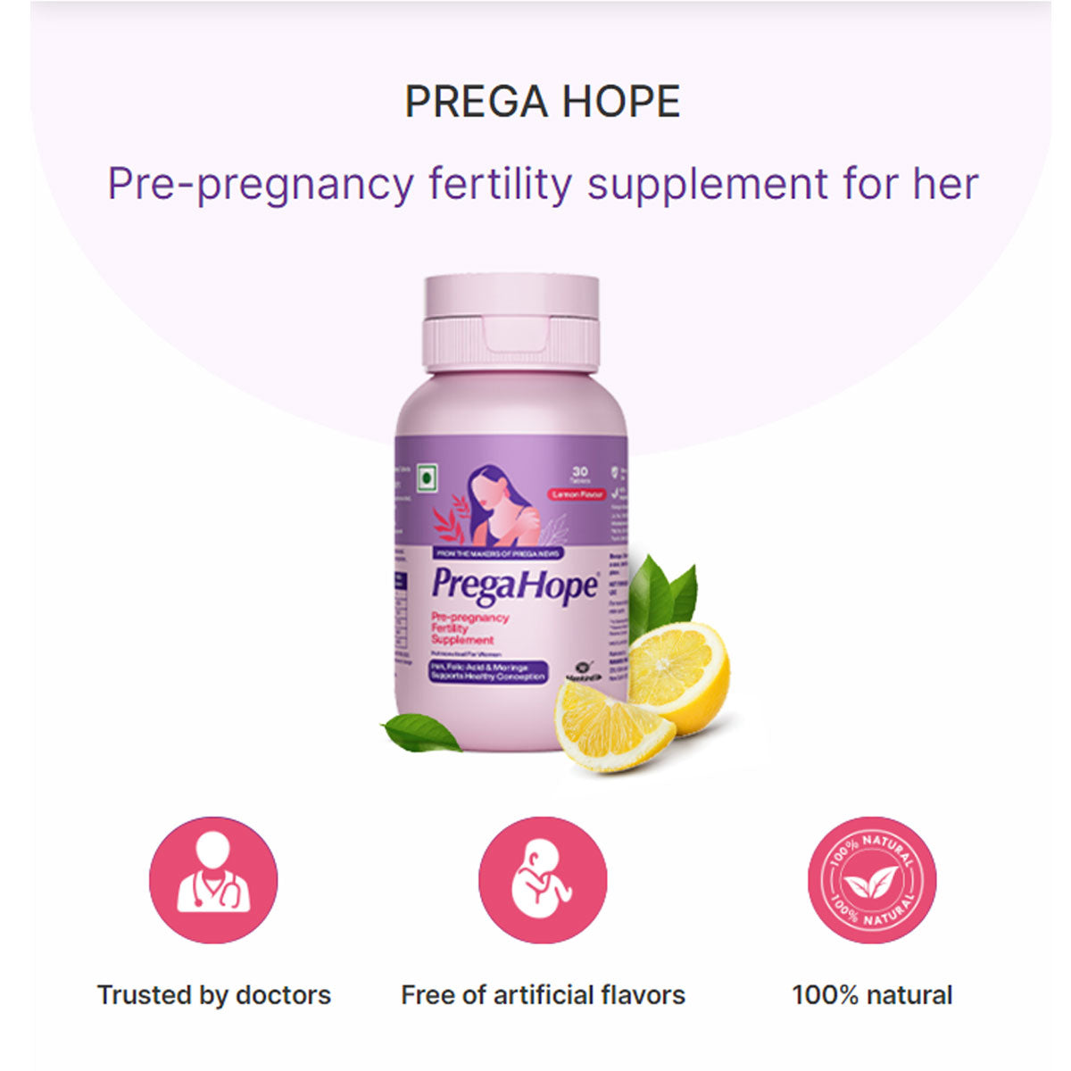 PregaHope Tablets, Lemon Flavoured: Pre-pregnancy Fertility Supplement Pack (30 Tablets)