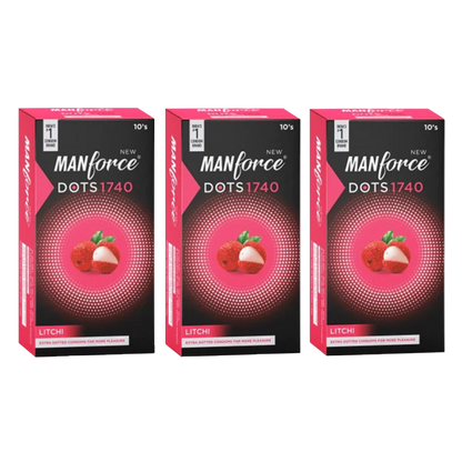 New Manforce Litchi Condoms Multi-piece Pack Set of 3 N (10 N Condoms each)
